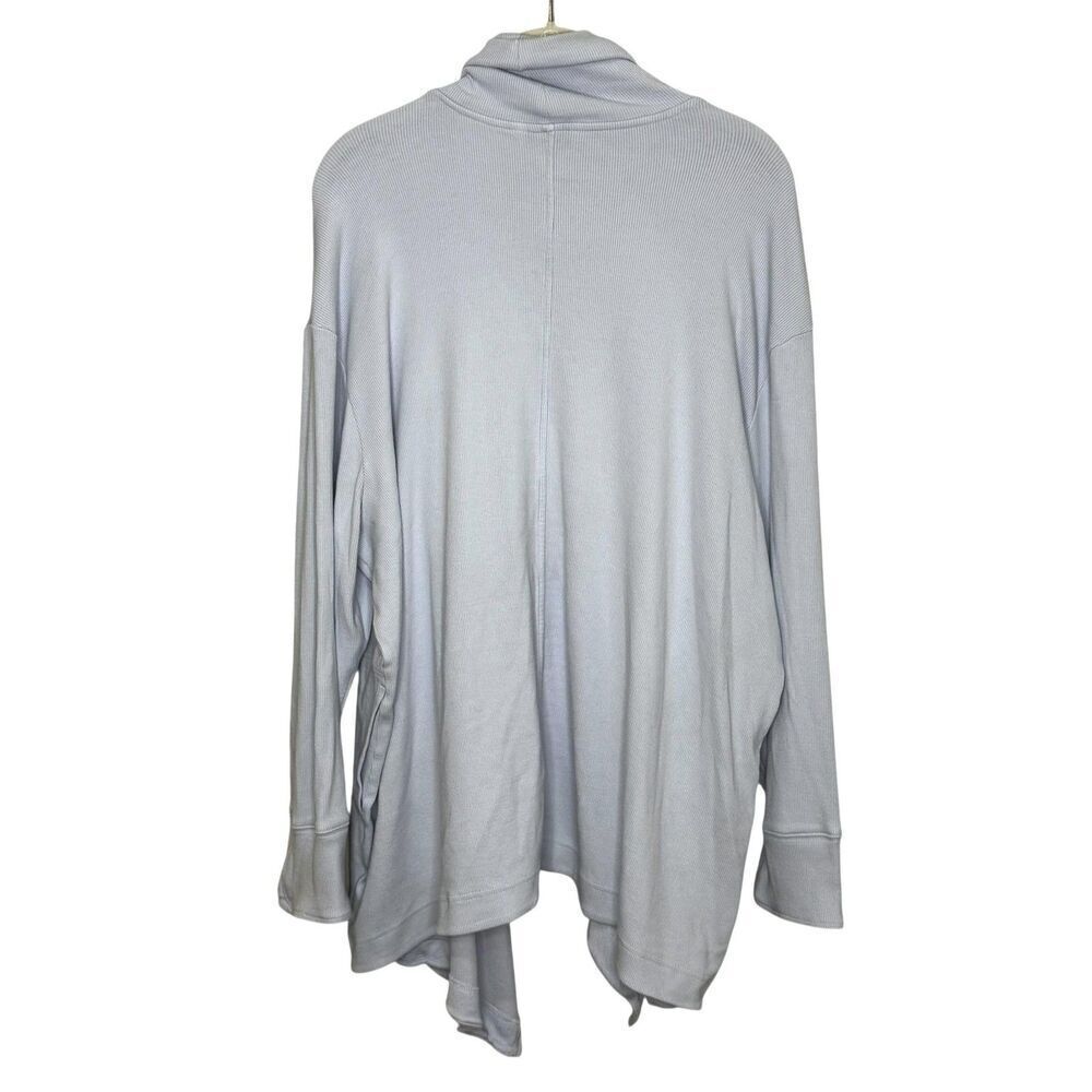 Athleta Cardigan Sweater Womens 1X Light Blue Open Front Draped Rib Knit Tencel - Picture 2 of 9